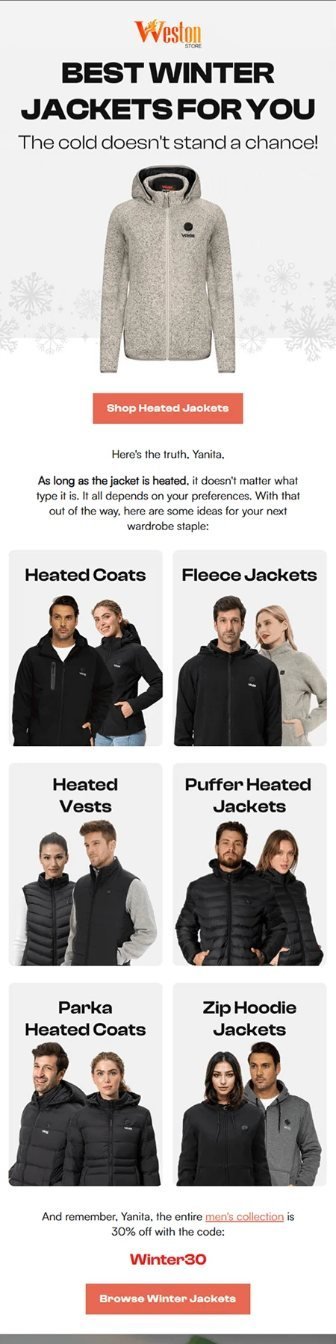 Weston Store email designed by PROGS